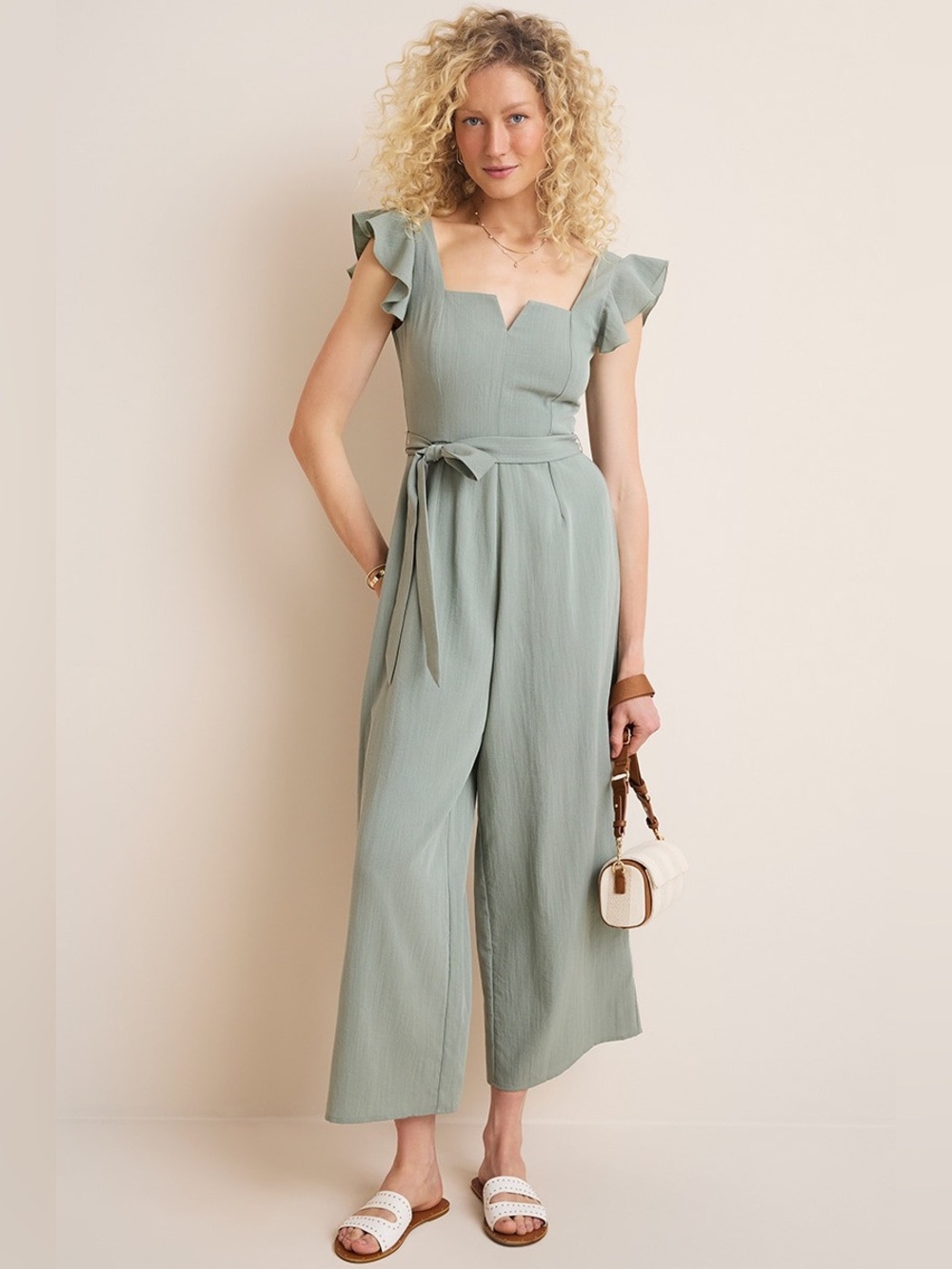 Francesca’s Greta Flutter Sleeved Cropped Jumpsuit